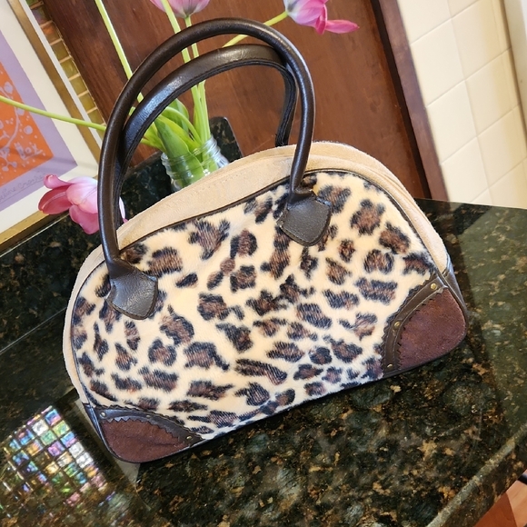 None Handbags - Leopard Print Dome Satchel Handbag